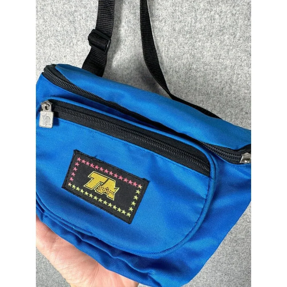 Vintage TA Blue Fanny Pack 90s Retro Multiple Pockets Adjustable Retro‎ Waist - Picture 10 of 16